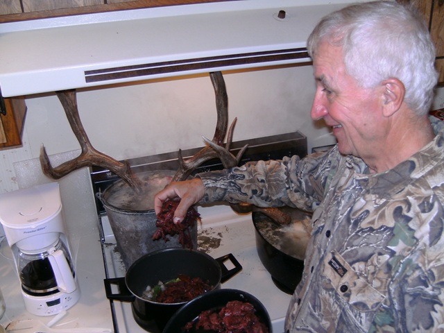 Frank  cooking a set of antlers